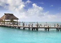 Muelle con pelicanos en Isla Contoy